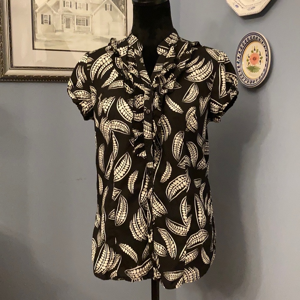 Batik Print Ruffle Front Blouse